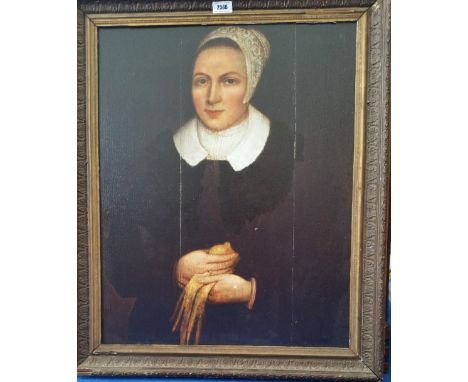 A.T.O. A COLOURED PORTRAIT  of a 17th century lady, framed. 25.25" x 30.25".