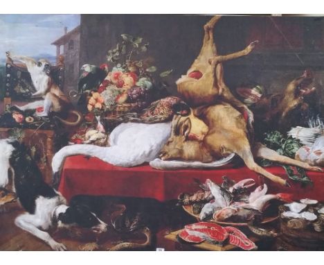 A.T.O. A VERY LARGE COLOURED PRINT of 'The feast', U.F. 64.5" x 47".
