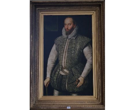 A.T.O. A LARGE COLOURED PRINT  of a gentleman, in a period 19th century frame. 37" x 53".