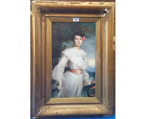 A.T.O. A COLOURED PORTRAIT PRINT of a young girl, framed. 22"x 30".