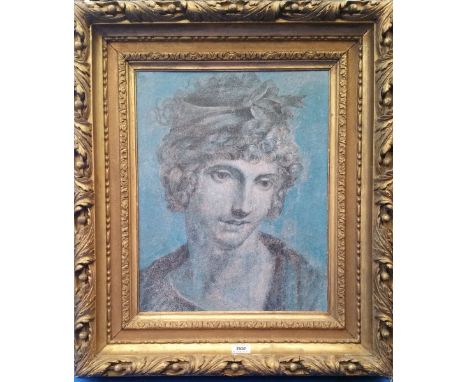 A.T.O. A COLOURED PORTRAIT PRINT of a Grecian man, framed. 26" x 30".