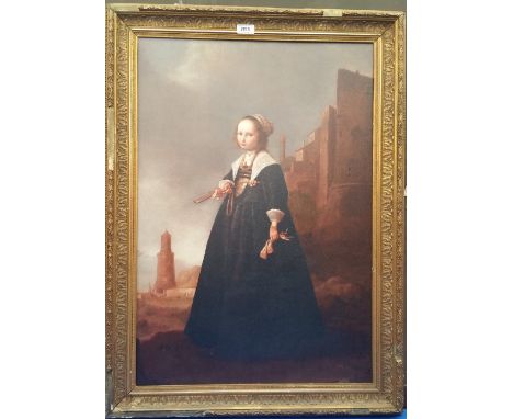 A.T.O. A COLOURED PORTRAIT PRINT of a young lady, framed. 25.5" x 34.75".