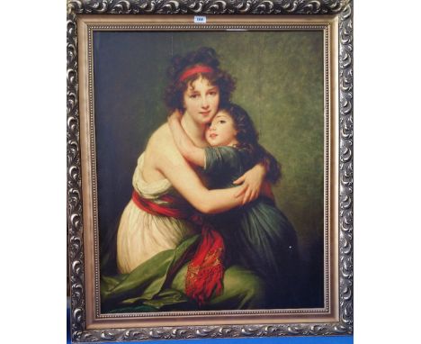 A.T.O. A LARGE COLOURED PRINT of two young girls, in a gilt frame. 37" x 43.5".