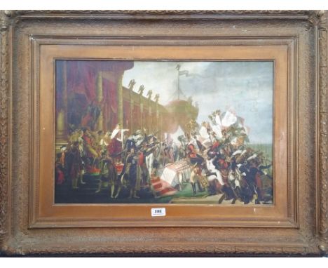 A.T.O. A  COLOURED PRINT of the French Emperor in a 19th century frame. 35" x 27".