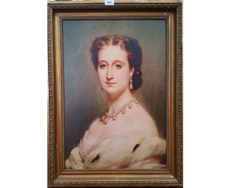 A.T.O. A COLOURED PORTRAIT PRINT of a lady, framed. 24.25" X 32.5".
