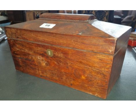 A LOVELY 19TH CENTURY ROSEWOOD SARCOPHAGUS SHAPED TEA CADDY. (Sir. Malcolm's Great Room).