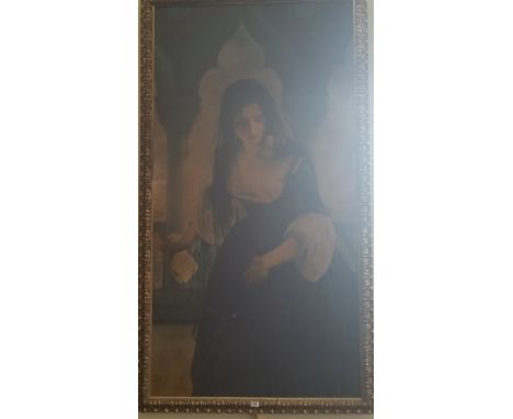 A.T.O. A VERY LARGE COLOURED PORTRAIT PRINT of a Spanish lady in a highly ornate frame. 44" X 802.