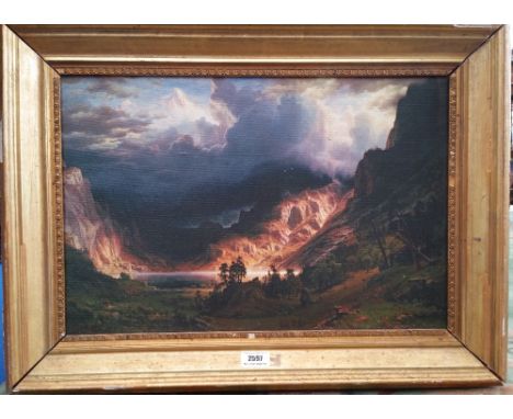 A.T.O. A COLOURED PRINT of a Scottish lake scene, framed. 26" x 19.5".