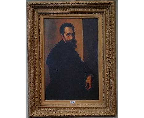 A.T.O. A LARGE COLOURED PORTRAIT PRINT of a bearded gentleman in a good 19th century gilt frame. 32" x 41.75".