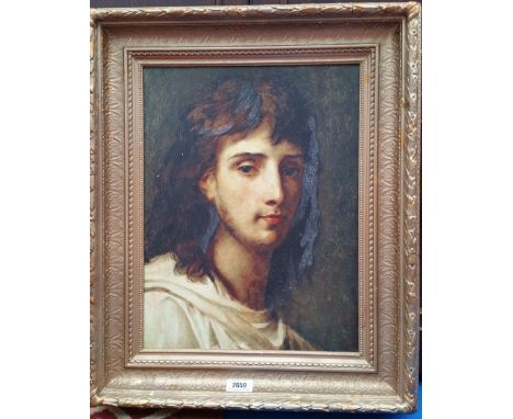 A.T.O. A COLOURED PORTRAIT PRINT of a man in a 19th century frame. 20" x 23.75".
