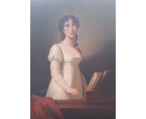 A.T.O. A LARGE COLOURED PORTRAIT PRINT of a young woman in a white dress. 39.25" x 49.25". 