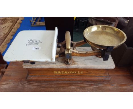 W AND T AVERY LTD. CERAMIC AND BRASS SCALES. (Sir Malcolm's Kitchen).