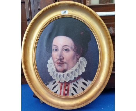 A.T.O. AN OVAL COLOURED PORTRAIT PRINT of a man, framed. 21" X 25".