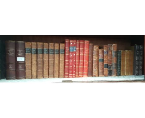 SHELF OF LEATHER BINDINGs including The Mirror of Literature, Amusement, Instruction, London 1830s, 7 vols.