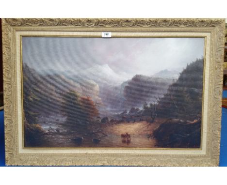  A.T.O. A COLOURED PRINT of a Scottish highland scene, framed. 35.5" x 24".