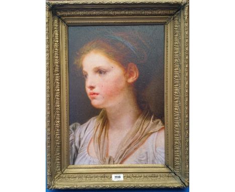 A.T.O. A COLOURED PORTRAIT PRINT of a young girl in a 19th century frame. 19.5" x 25.5".