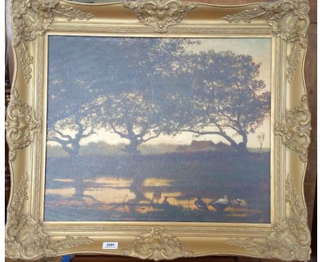 A.T.O. A COLOURED PRINT of a country scene, well framed. 30" x 26.5".