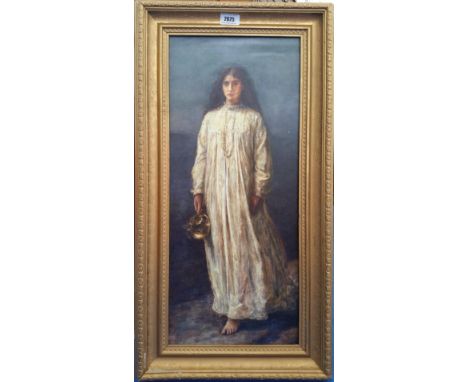 A.T.O. A COLOURED PORTRAIT of a young girl in a nightdress, framed. 15.5" x 29".