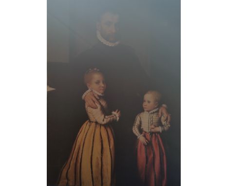 A.T.O. A VERY LARGE COLOURED PORTRAIT PRINT of a gentleman and his children. U.F. 58" X 80".