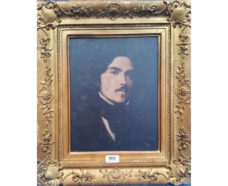 A.T.O. A COLOURED PORTRAIT PRINT of a gentleman in a 19th century gilt frame. 17" x 20".