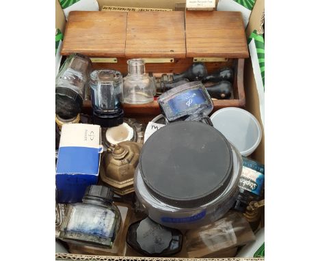 AN INTERESTING LOT OF VINTAGE INK BOTTLES, ETC.