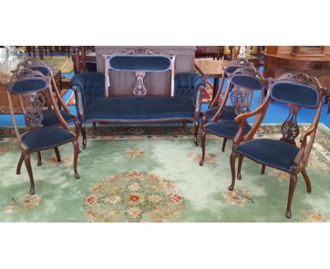 A WONDERFUL LATE 19TH CENTURY MAHOGANY SIX PIECE DRAWING ROOM SUITE consisting of a couch, armchair and four single chairs. (