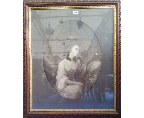 A 19TH CENTURY PRINT of the mother of John Wheeler in original oak frame. 31" X 36".