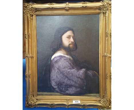 A.T.O. A COLOURED PORTRAIT PRINT of a man in an early 20th century frame. 19" X 23".