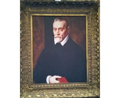 A.T.O. A COLOURED PORTRAIT PRINT of a bearded gentleman, well framed. 23" x 27".
