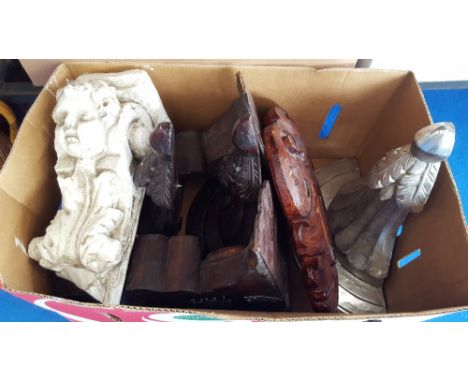 A BOX LOT OF VARIOUS VINTAGE AND LATER BRACKETS to include a corbel.