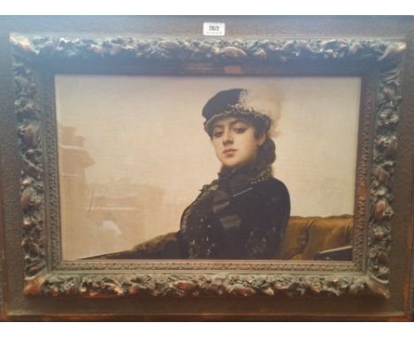 A.T.O. A COLOURED PORTRAIT PRINT OF A LADY in a gilt frame.