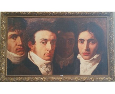 A.T.O. A VERY LARGE COLOURED PORTRAIT PRINT of four men in a highly gilt ornate frame. 83" x 52"