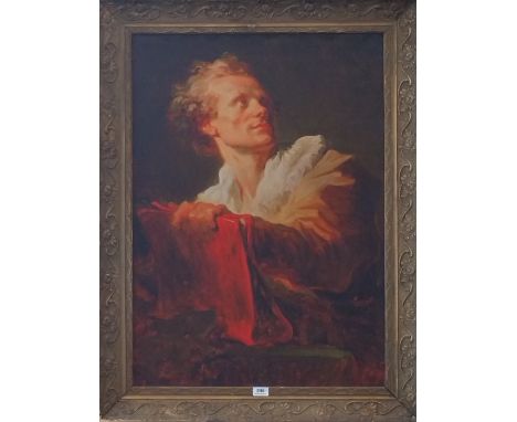 A.T.O. A COLOURED PORTRAIT PRINT of a writer in a period frame. 31.25" x 41".