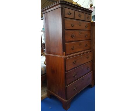 A SUPERB GEORGIAN MAHOGANY CHEST ON CHEST on bracket supports.