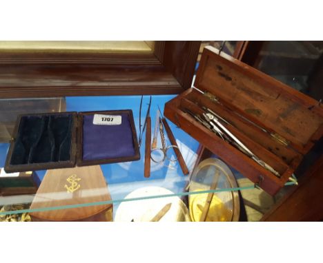 A VINTAGE DENTISTS KIT along with vintage draughtmans tools.