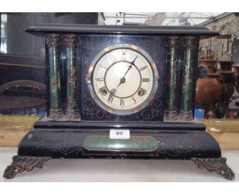 A PAINTED BLACK MANTEL CLOCK BY WATERBURY CLOCK CO. CONNECTICUT U.S.A.