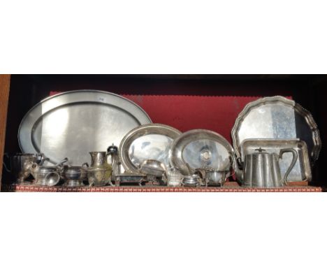 TWO VICTORIAN SILVER-PLATE SILENT BUTLERS, CONDIMENTS & GLASS (shelf).