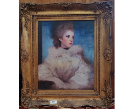 A.T.O. A COLOURED PORTRAIT PRINT of a woman, framed. 21.5" X 24.5".
