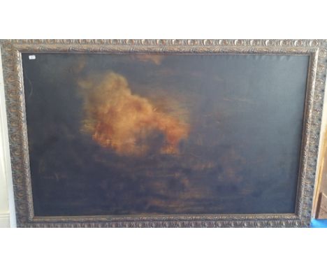 A.T.O. A VERY LARGE COLOURED PRINT of a battle scene in a highly ornate frame. 187 x 111 cm.