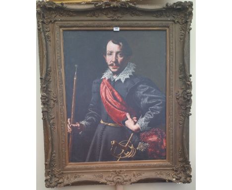 A.T.O. A COLOURED PORTRAIT PRINT of a military gentleman in a gilt frame. 39" x 46.5".