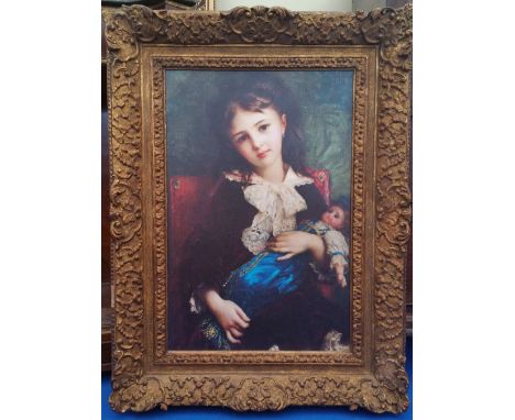 A.T.O. A COLOURED PORTRAIT PRINT OF A GIRL in a gilt frame. 