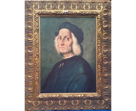 A.T.O. A COLOURED PORTRAIT of an 18th century cleric in a highly ornate frame. 27" x 33.5".