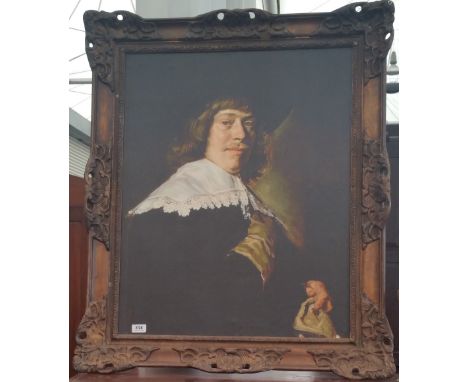 A.T.O. A COLOURED PORTRAIT PRINT of a man in period dress, framed. 32" x 37.5".