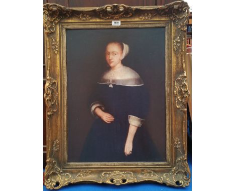 A.T.O. A COLOURED PORTRAIT PRINT of a woman in a 19th century frame. 25.5" x 32".