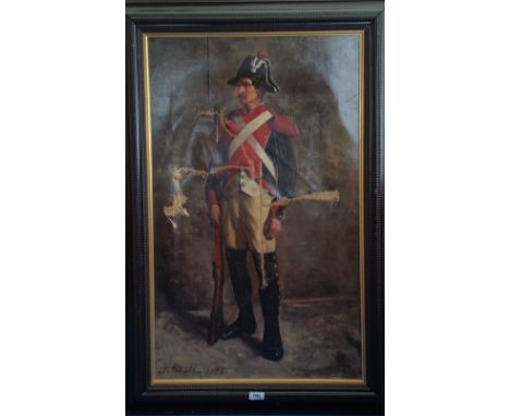A 19TH CENTURY OIL ON CANVAS of a military officer, signed K Hall, in an ebonised frame. 29" x 42.5".