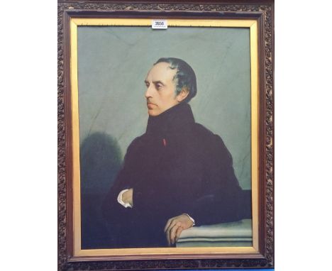 A.T.O. A COLOURED PORTRAIT PRINT of a man, framed. 22" x 26.5"