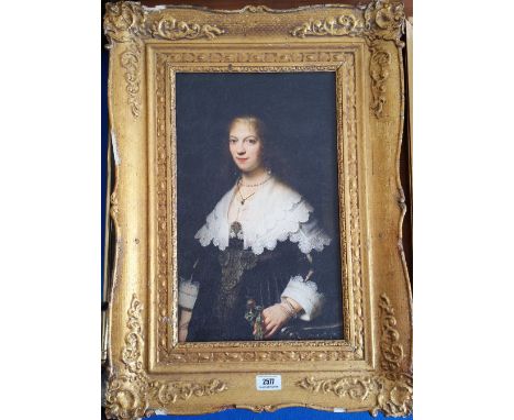 A.T.O. A COLOURED PORTRAIT of an 18th century lady in a period gilt frame. 18.5" x 25.5".