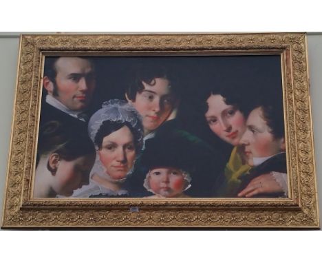 A.T.O. A LARGE COLOURED PORTRAIT PRINT of a family in a wonderful gilt frame. 55" x 38.75".