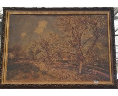 A.T.O. A COLOURED PRINT of an orchard, in a good frame. 44" x 34",