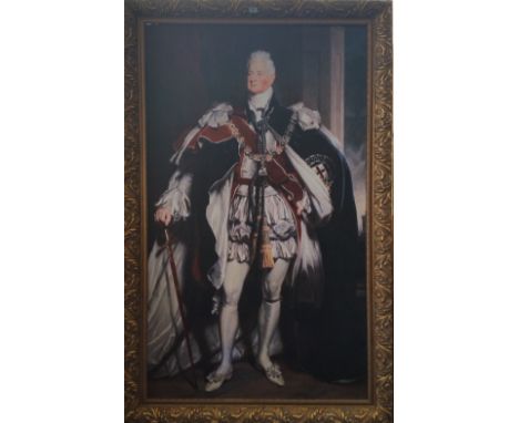 A.T.O. A VERY LARGE COLOURED PORTRAIT PRINT of a military man in period dress in a highly ornate frame. 53" x 83".